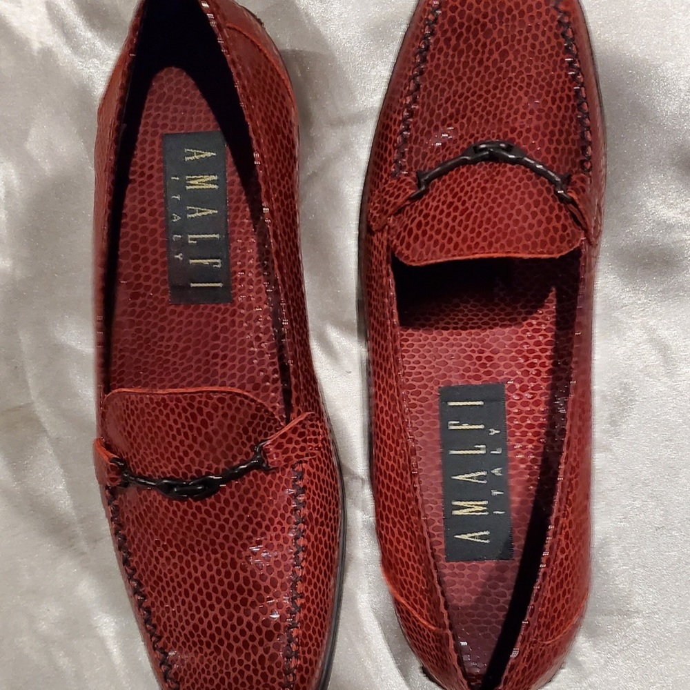 Vintage NWOT RED REPTILE SKIN LEATHER LOAFER BY AMALFI OF ITALY 7.5B